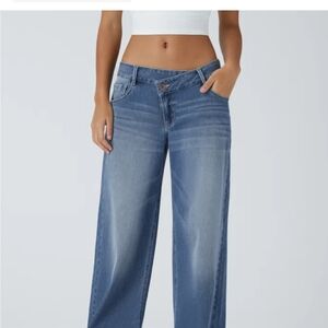 ￼Halara Flex™ Asymmetric Low Rise Zipper Pockets Baggy Wide Leg Washed Casual